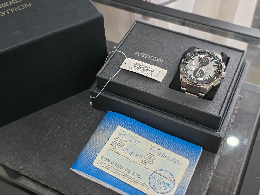 Seiko Astron SSH153J1 GPS Solar Chronograph (Category: Men's Watches) located in Antipolo. Submitted by giancookie (Listing ID 1465970878, Image 2). Description: - Brand: Seiko Astron GPS Solar Chronograph - Model: SSH153J1 (Calibre 5X83) - Dial/Bezel: Textured silver dial with subdials & black ceramic bezel - Material: Lightweight and durable titanium case and bracelet - Condition: Brand new, unworn with original tags attached - Inclusions: Comp