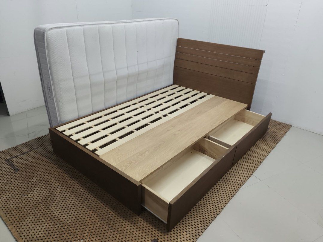 Semi double bedset with storage (Category: Bed Frames & Mattresses) located in Quezon City. Submitted by matetdevis13 (Listing ID 1466091430, Image 2). Description: NITORI Semi Double Panel Bed Frame N-Sleep Mattress Bed Set with Storage Price: 14,500 Frame: 48 x 81.5 x 37/11 Mattress: 48 x 77 x 11 In good condition Code JMD55-MJ502.