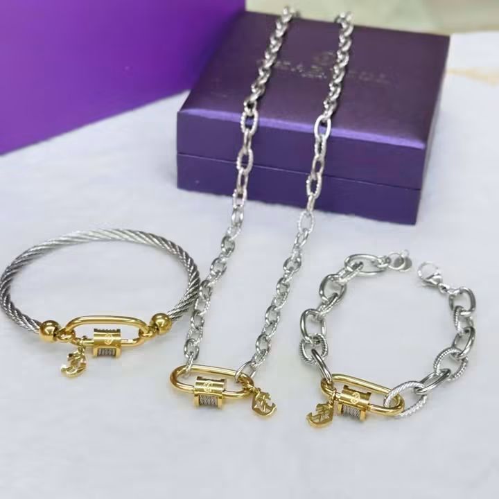 Set (Category: Necklaces) located in Manila. Submitted by celstainlessjewelry (Listing ID 1466136702, Image 3). Description: Set Hypoallergenic quality No faded Non tarnish Pm me.