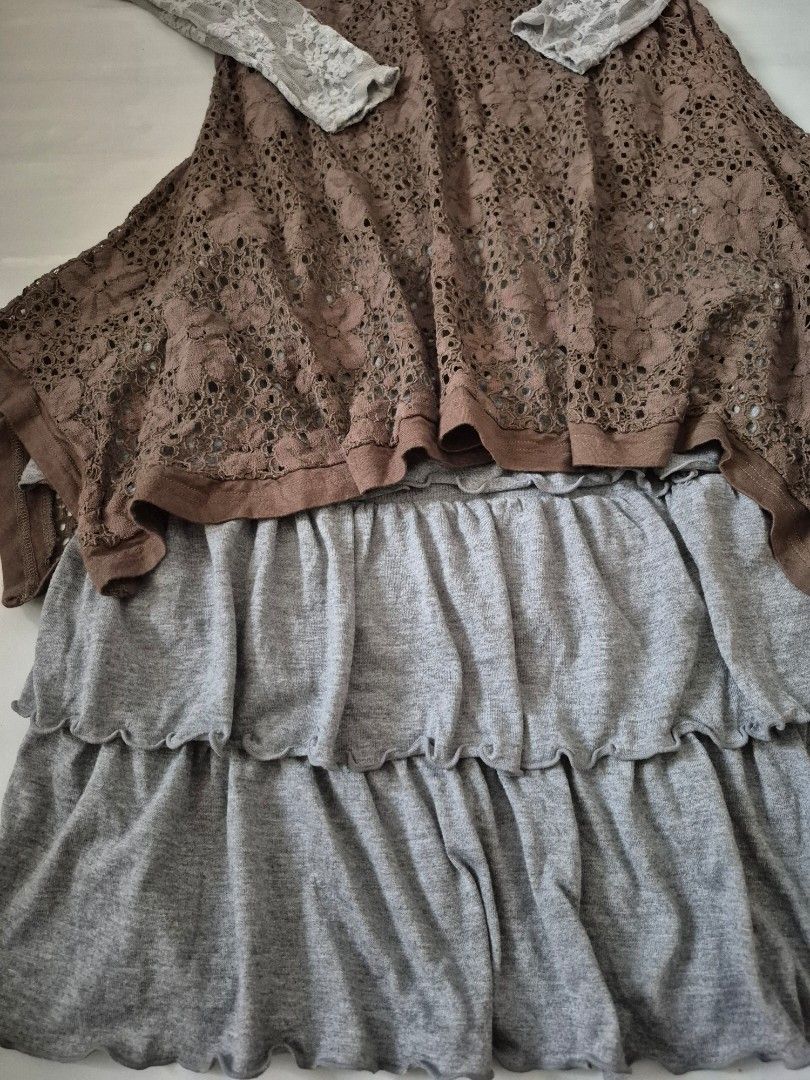 SET 3in1 Whimsy Boho Cottagecore Gray & Brown Lacy coords (Category: Sets or Coordinates) located in Calamba. Submitted by bb.lace (Listing ID 1465997807, Image 3). Description: as set only bolero has fabric pilling, and 1 repaired part see last 2 pics.