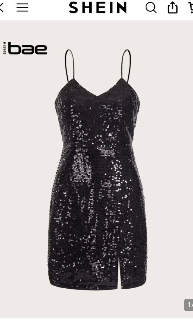 SHEIN Curve Black Sequin Spaghetti Strap Dress Size (Category: Dresses) located in Manila. Submitted by babeboxtheory (Listing ID 1465922003, Image 1). Description: - Brand/Style: SHEIN Curve Black Sequin Dress - Size: 1XL (Made in China) - Material: 5% spandex blend with fully lined interior for comfort - Design: Spaghetti straps, V-neckline, and fully covered in shiny sequins - Ideal for: Parties, dinners, clubbing, and night outs - Condition: 
