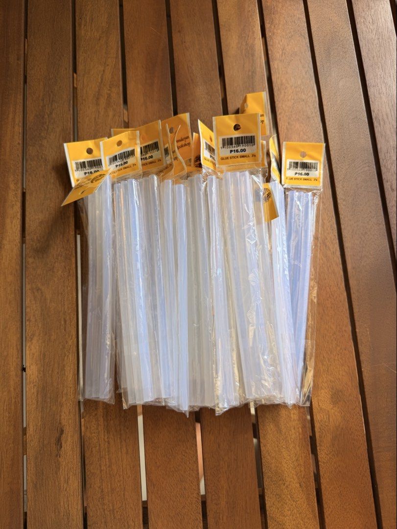Small Glue Sticks 3s Bulk Pack 10pesos per stick (Category: Craft Supplies & Tools) located in Tuguegarao City. Submitted by joysmithznjo (Listing ID 1465956221, Image 1). Description: - Bundle includes 10 individual packs - 3 pieces of small glue sticks per pack - Standard transparent hot melt adhesive - Fits all mini glue guns - Great for DIY crafts, school projects, and quick repairs.