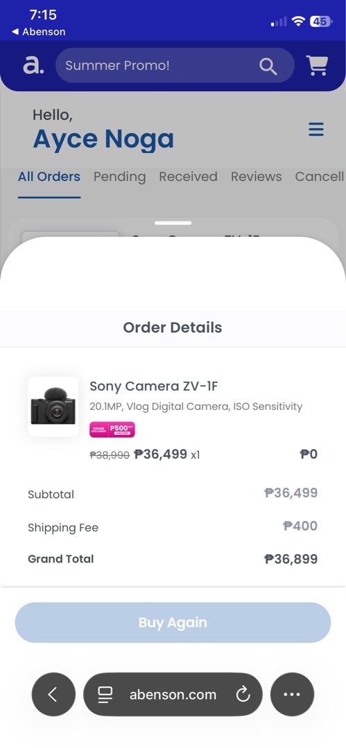 Sony ZV-1 Vlogging Camera (Category: Cameras) located in Angeles City. Submitted by aycemnoga (Listing ID 1466069281, Image 2). Description: 📷 Sony ZV-1F — For Sale Selling my Sony ZV-1F, purchased January 2025 for ₱36,899. ✨ Excellent condition — no issues at all! • Fully working • Complete original accessories • With memory card • Well cared for and lightly used • No box — no longer available 💰 Selling Price: ₱27,000 negotiable Reason for sel