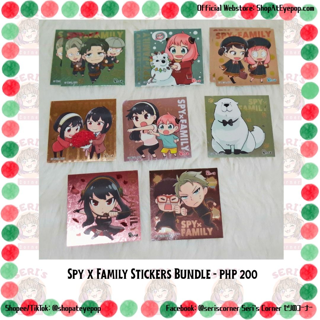 SPY x FAMILY Sticker Bundle - PHP 200 (Category: Character Goods) located in Las Pinas. Submitted by seriscorner (Listing ID 1466151592, Image 1). Description: SPY x FAMILY Sticker Bundle - PHP 200 ------Courier: SPX Xpress (sf c/o buyer) We accept payments via BDO, Maribank, GoTyme, and GCash..