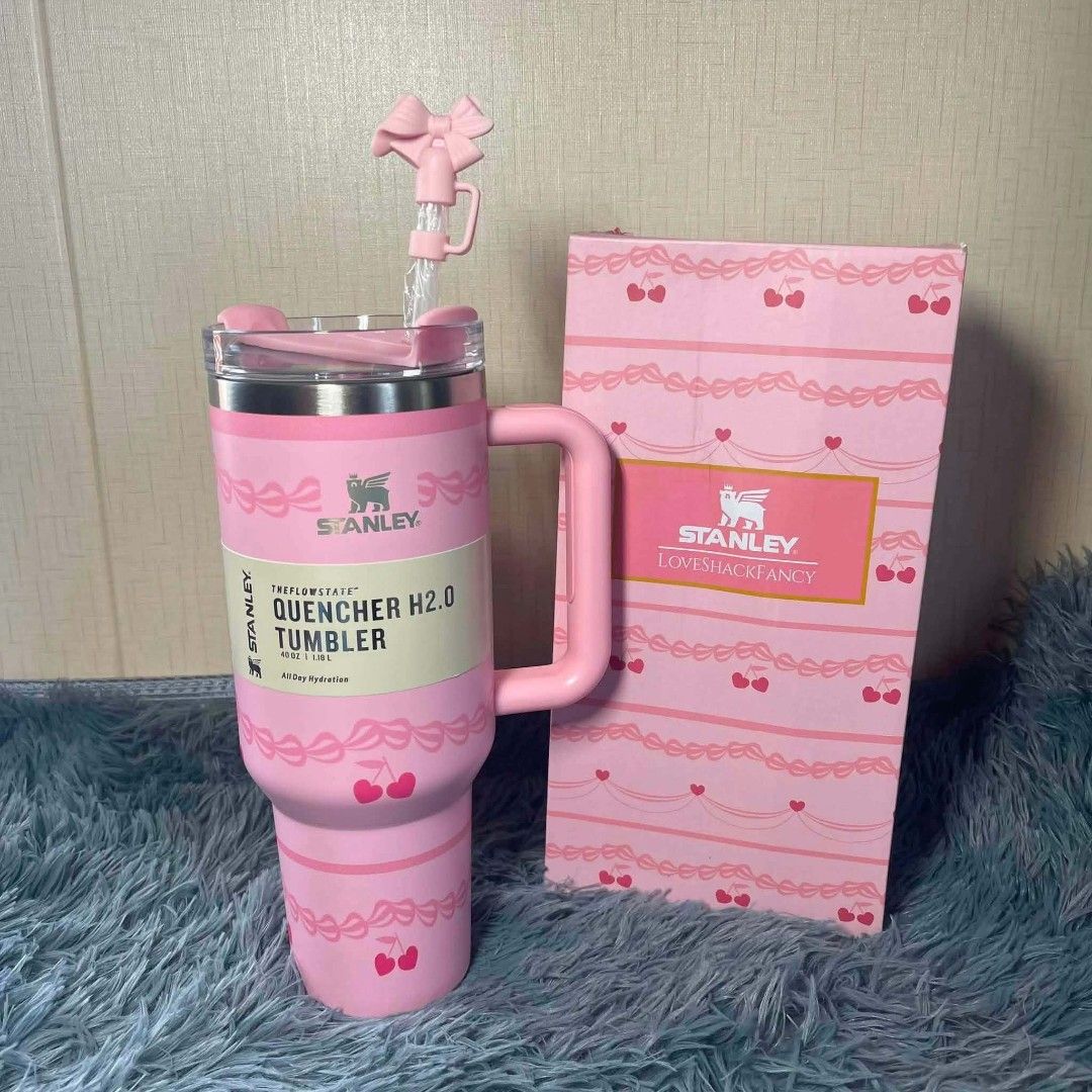 STANLEY TUMBLER (Category: Water Bottles & Tumblers) located in Manila. Submitted by safephoenix_b59c51 (Listing ID 1466025823, Image 3). Description: 40 Oz, color avail for marble ( pink, bbp, black and cream) for special collection ( ribbon black and red, pink stripes).