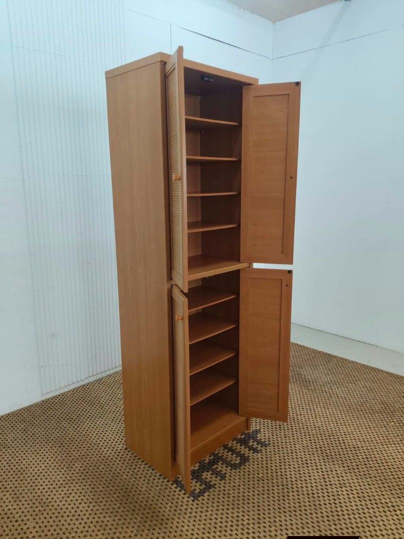 Storage Cabinet (Category: Shelves, Cabinets & Racks) located in Meycauayan. Submitted by marygracecasimiro (Listing ID 1466031203, Image 3). Description: Tall Wooden 4-Door Storage Cabinet with Shelves Price: 10,500 Sale:8,500 L23 x W15 x H71.5 In good condition💚/🩷.