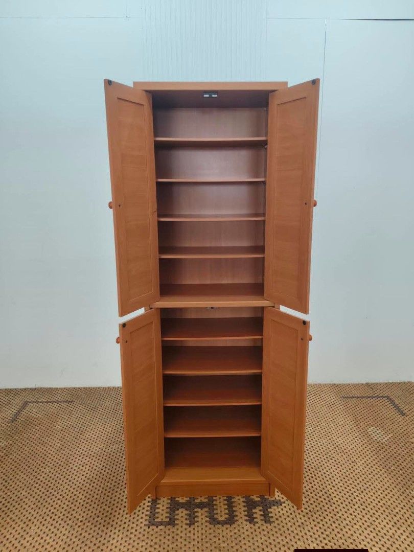 Storage Cabinet (Category: Shelves, Cabinets & Racks) located in Meycauayan. Submitted by marygracecasimiro (Listing ID 1466031203, Image 2). Description: Tall Wooden 4-Door Storage Cabinet with Shelves Price: 10,500 Sale:8,500 L23 x W15 x H71.5 In good condition💚/🩷.