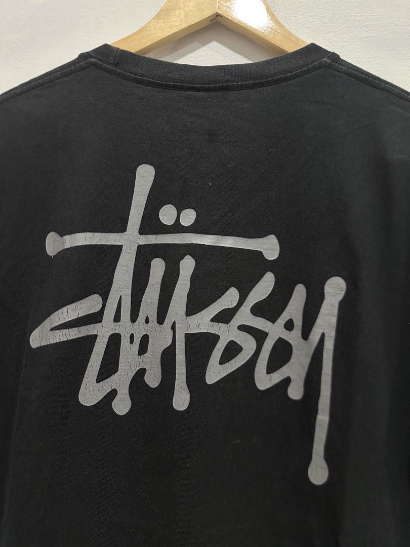 Stüssy Basic Logo Mullet Tee Black XL (Authentic) (Category: Tshirts & Polo Shirts ) located in Manila. Submitted by ylsrarities (Listing ID 1466089050, Image 3). Description: Pre owned with normal signs of wear and age. Some light fading and general fabric wear are present. The printed Stüssy graphics show natural signs of wear and texture. No major holes or tears noted. • Style: Basic Logo / Mullet Type Tee • Size: XL 22Wx30L • Color: Black • 1