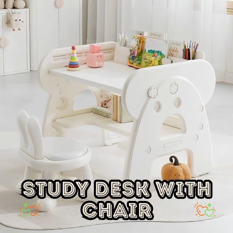 Study Desk with 1 Chair (Category: Kids Tables & Chairs) located in Quezon City. Submitted by tanyachoa (Listing ID 1465960191, Image 1). Description: 🎈Chair with cushion.