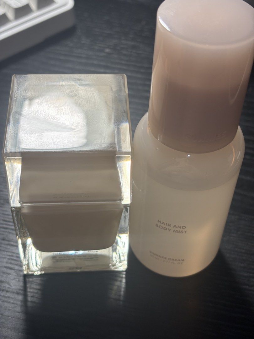 Sunnies | Sunnies Cream Set (80ml + 50ml) (Category: Fragrance & Deodorants) located in Manila. Submitted by arieskill (Listing ID 1466040948, Image 1). Description: RFS: Not my type of scent No box, few sprays missing.Sold as a set, includes 80 mL hair and body mist and 50 mL eau de parfum..