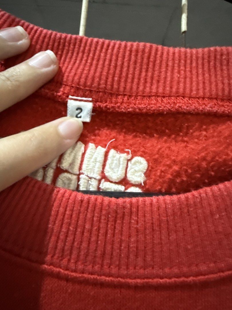 Sunnies Studios Red Llama Graphic Sweatshirt Size 2 (Category: Longsleeves) located in Quezon City. Submitted by nsseller (Listing ID 1466097023, Image 2). Description: - Brand: Sunnies Studios - Color: Red with white outline llama in glasses graphic - Size: Tag 2 (Can fit up to M) - Material: Soft fleece lining inside for extra warmth - Details: Crew neck, long sleeves, ribbed cuffs and hem - Condition: Clean and ready to wear.