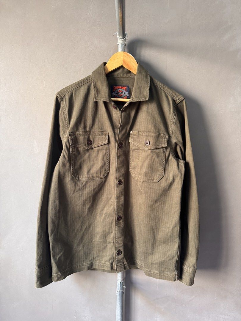 Superdry - Union Wear Olive Herringbone Work shirt (Category: Activewear) located in Cabuyao City. Submitted by _streetflavor (Listing ID 1465989127, Image 1). Description: Superdry - Union Wear Olive Herringbone Work shirt Excellent Size: medium Length: 27 Width: 21.5 -1,580 pesos Dm.