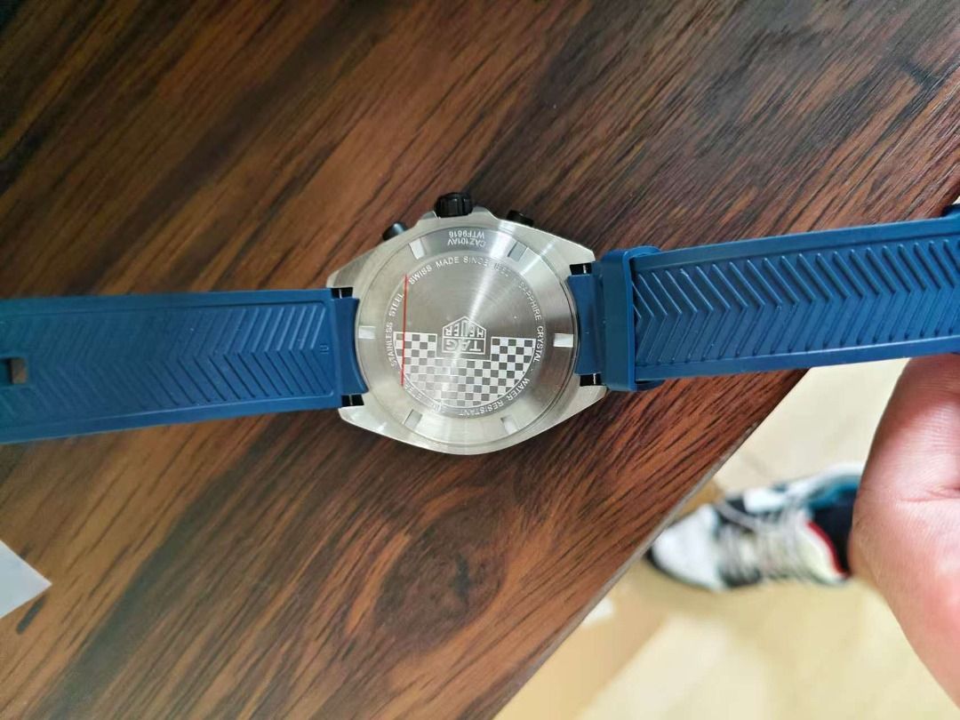 TAG Heuer Formula 1 Blue Chronograph Watch (Category: Luxury Watches) located in Quezon City. Submitted by shilpamour86508 (Listing ID 1466012299, Image 3). Description: - Authentic TAG Heuer Formula 1 Quartz Chronograph - Stunning deep blue dial with a matching textured blue rubber strap - Black tachymeter bezel, three functional subdials, and date window at 4 o'clock - Flawless, scratch-free sapphire crystal - Excellent condition with only mini