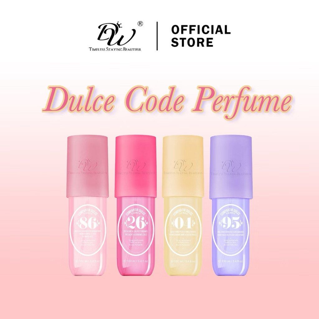 (TAKE ALL) DW Dulce Code Perfume Mist (Category: Fragrance & Deodorants) located in Manila. Submitted by shop.celestee (Listing ID 1466129553, Image 2). Description: Used once for video Still brand new - Brand: DW Timeless Staying Beautiful - Product: Dulce Code Perfume Mist - Size: 100ml / 3.4 fl oz spray bottle - Condition: Brand new and sealed - Available Scents: * Brazilian Jasmine & Pink Dragon Fruit * Pistachio & Salted Caramel * Black Ambe