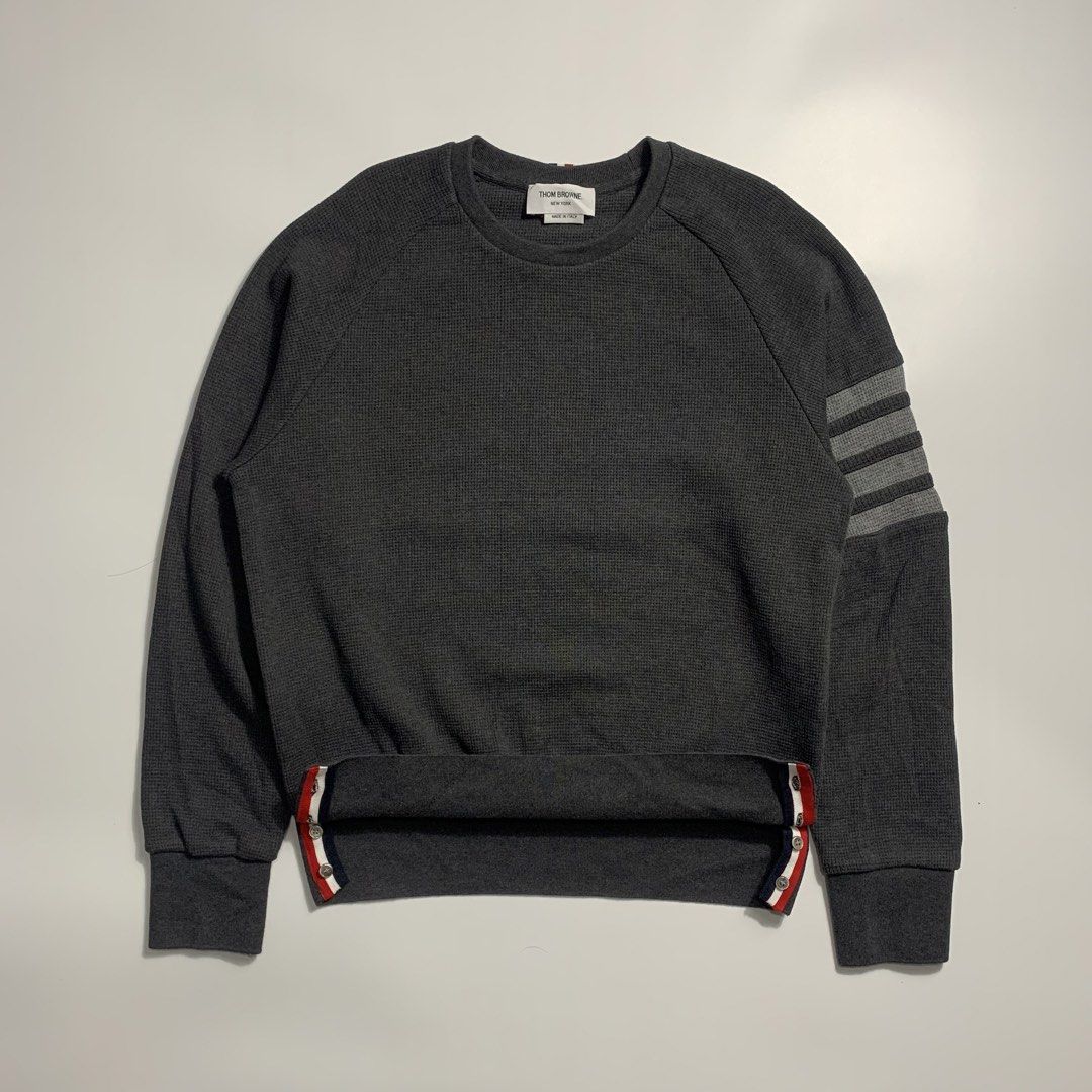 Thom Browne Waffle Knit 4-bar sweatshirt (Category: Luxury Apparel) located in Natividad. Submitted by endsource.ph (Listing ID 1465975981, Image 1). Description: Thom Browne Waffle Knit 4-bar sweatshirt ‎_____________ ‎Size: 1 on tag can fit Large mens ‎Width : 22 ‎Length: 27 ‎Shoulder: 16 ‎Sleeves: 28 ‎(actual dimension) ‎______________ ‎Like New Condition ‎(use once or twice) ‎Lightly Used Condition ‎(used w/care) ‎______________ ‎Issue: none 