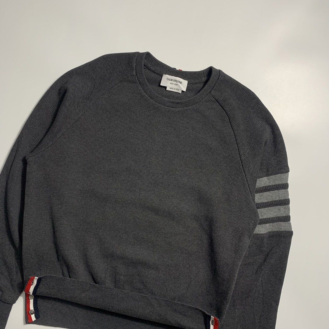 Thom Browne Waffle Knit 4-bar sweatshirt (Category: Luxury Apparel) located in Natividad. Submitted by endsource.ph (Listing ID 1465975981, Image 2). Description: Thom Browne Waffle Knit 4-bar sweatshirt ‎_____________ ‎Size: 1 on tag can fit Large mens ‎Width : 22 ‎Length: 27 ‎Shoulder: 16 ‎Sleeves: 28 ‎(actual dimension) ‎______________ ‎Like New Condition ‎(use once or twice) ‎Lightly Used Condition ‎(used w/care) ‎______________ ‎Issue: none 