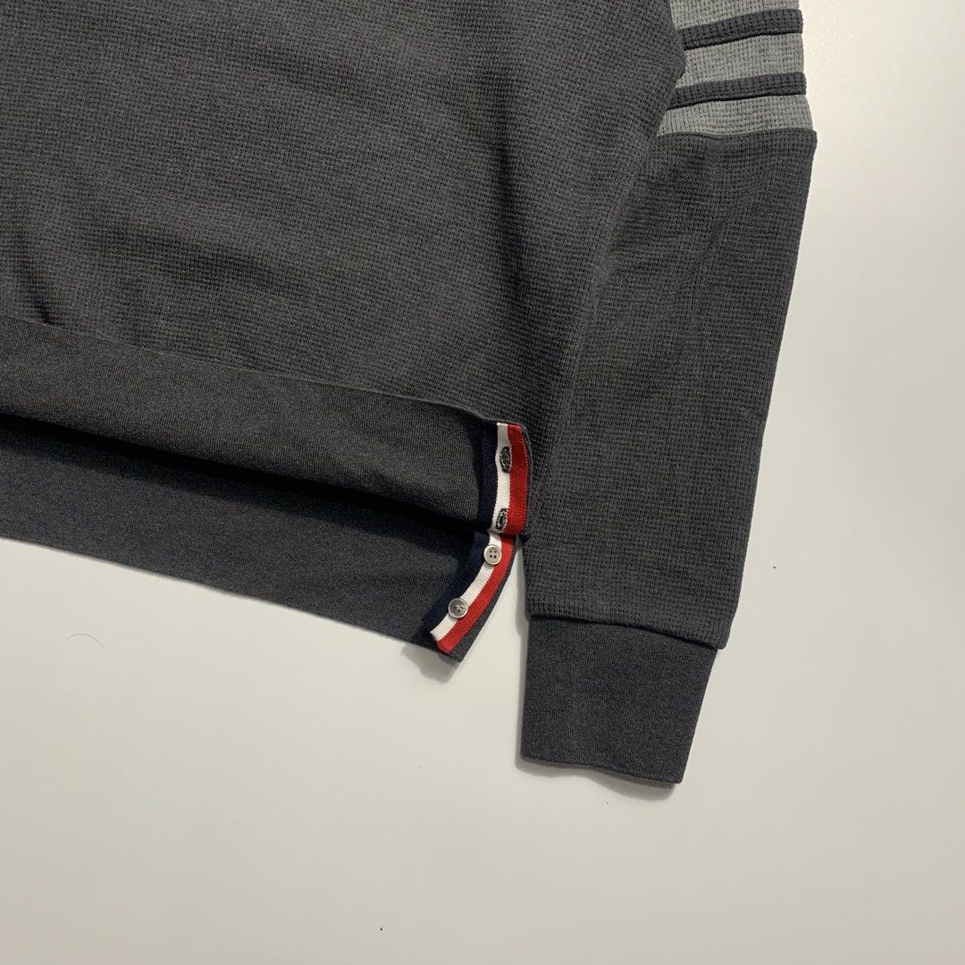 Thom Browne Waffle Knit 4-bar sweatshirt (Category: Luxury Apparel) located in Natividad. Submitted by endsource.ph (Listing ID 1465975981, Image 3). Description: Thom Browne Waffle Knit 4-bar sweatshirt ‎_____________ ‎Size: 1 on tag can fit Large mens ‎Width : 22 ‎Length: 27 ‎Shoulder: 16 ‎Sleeves: 28 ‎(actual dimension) ‎______________ ‎Like New Condition ‎(use once or twice) ‎Lightly Used Condition ‎(used w/care) ‎______________ ‎Issue: none 