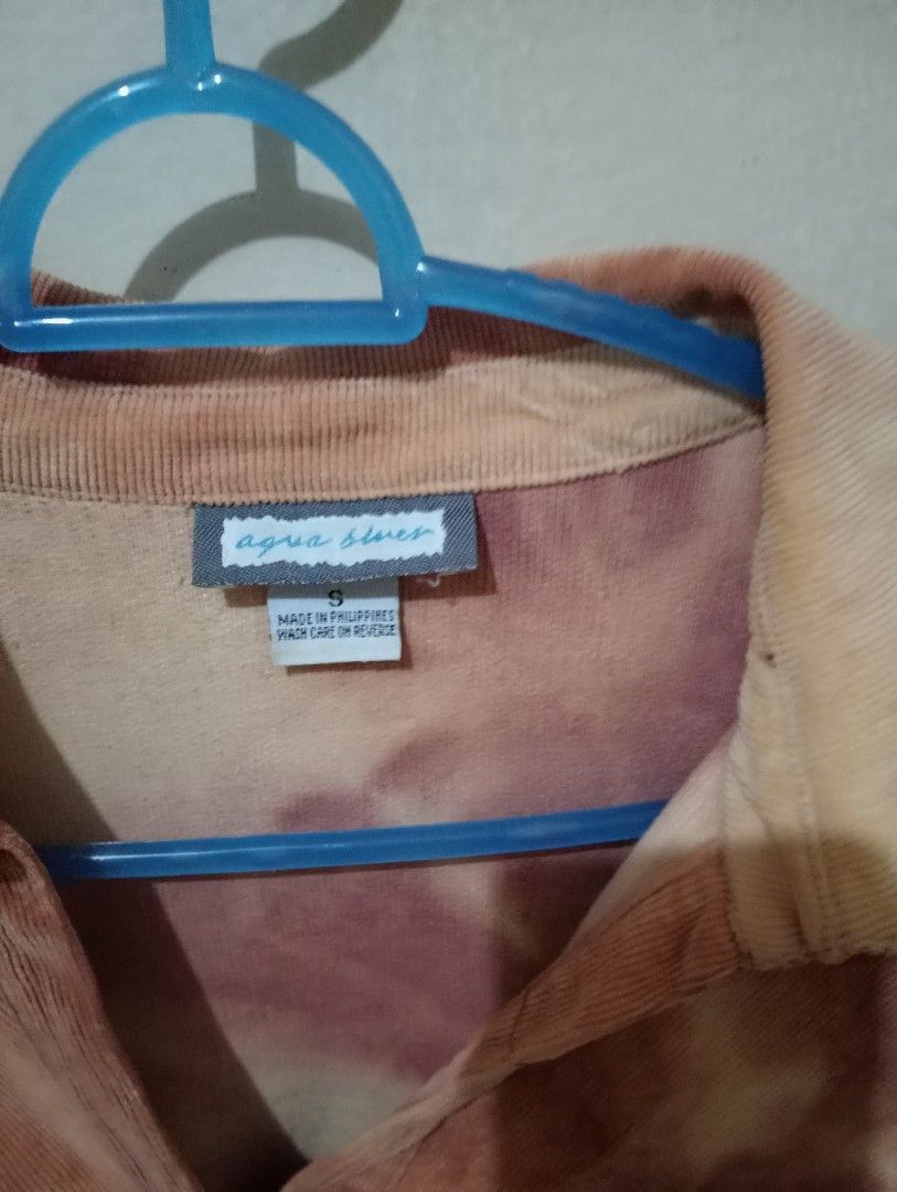 Tie Dye Button Down Coat/Jacket (Category: Others Tops) located in Makati City. Submitted by YSL80022 (Listing ID 1466087197, Image 3). Description: - Style: Button-down jacket with classic collar - Pattern & Color: Orange and brown tie-dye - Material & Texture: Corduroy texture all over - Sleeves: Three-quarter length sleeves - Size: Small (Tag says S) but actual size is medium - Origin: Made in the Philippines RFS: weight gain.