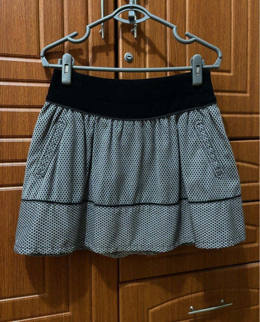 trf Mini Skirt Small - Medium (Category: Skirts) located in Quezon City. Submitted by garagesale2026 (Listing ID 1466144165, Image 1). Description: - Used once - In very good condition - Runs big, XS on tag, fits up to Medium - With adjustable lace-up rope waist - Black waistband; Black & White geometric patter; 2 pockets on the side.