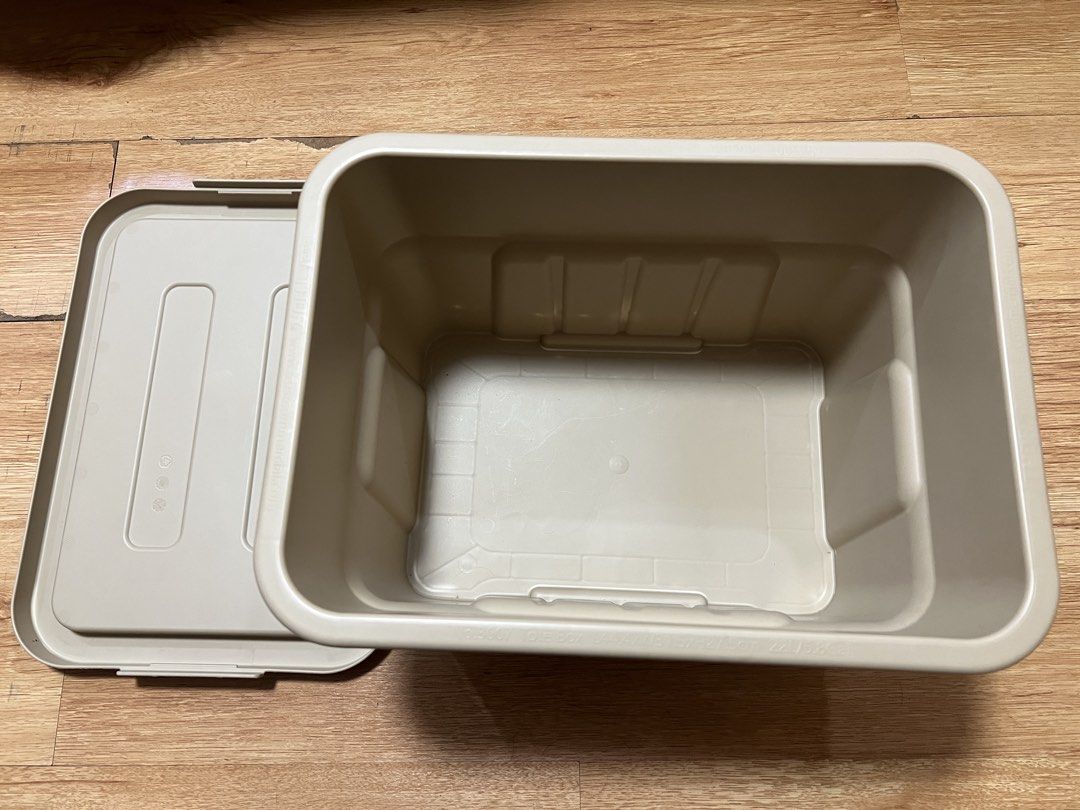 Trust Thor Large Tote Box Container with Lid (Category: Storage Boxes & Baskets) located in Pasig City. Submitted by ortiz.alex (Listing ID 1466120756, Image 3). Description: - Brand: Trust Thor - Color: Beige with bold black logo - Material: Heavy-duty plastic with matching lid - Features: Stackable, sturdy build, clean interior - Perfect for: Home, office, or camping gear organization - Condition: Ready for use, like new, never used outdoors on