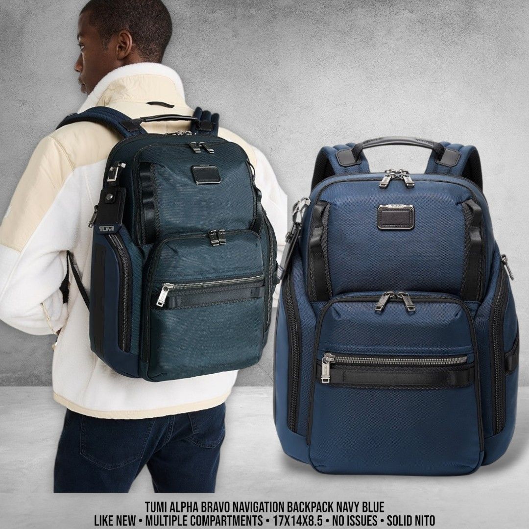 TUMI ALPHA BRAVO NAVIGATION BACKPACK - NAVY (Category: Backpacks) located in Tagbilaran City. Submitted by urchinclothingco. (Listing ID 1466108892, Image 1). Description: TUMI ALPHA BRAVO NAVIGATION BACKPACK - NAVY MULTIPLE COMPARTMENTS LIKE NEW 17 INCHES HEIGHT 14 INCHES WIDTH 8.5 INCHES DEPTH NO ISSUES 6,850+SF.