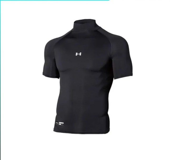 Under Armour Black Short Sleeve Mock Neck Compression Shirt (Category: Activewear) located in Davao. Submitted by drayliii (Listing ID 1466064713, Image 2). Description: UA compression shirt Size large Good as new 380 add ship - Brand: Under Armour - Item: Men's compression top - Color: Black with white logo - Size: Large - Fit: Snug, stretchy fabric - Design: Short sleeves, mock neck collar, lower hem label - Ideal for: Workouts, running, or spo