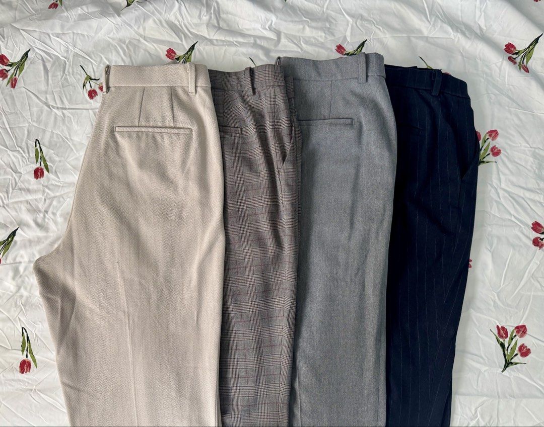 Uniqlo Smart Ankle Pants Size L (Category: Other Bottoms) located in Taguig. Submitted by jnicavsqz (Listing ID 1466023775, Image 1). Description: GRAY AND BROWN - SOLD - Uniqlo Smart Ankle Pants - Size L (fits waist 69-75cm, hips 94-100cm) - Colors/Patterns: Cream herringbone, dark gray plaid, solid gray, navy pinstripe - Condition: Clean, with tags attached inside, pls manage expectation as these are preloved -rfs: now working from home -500 ea