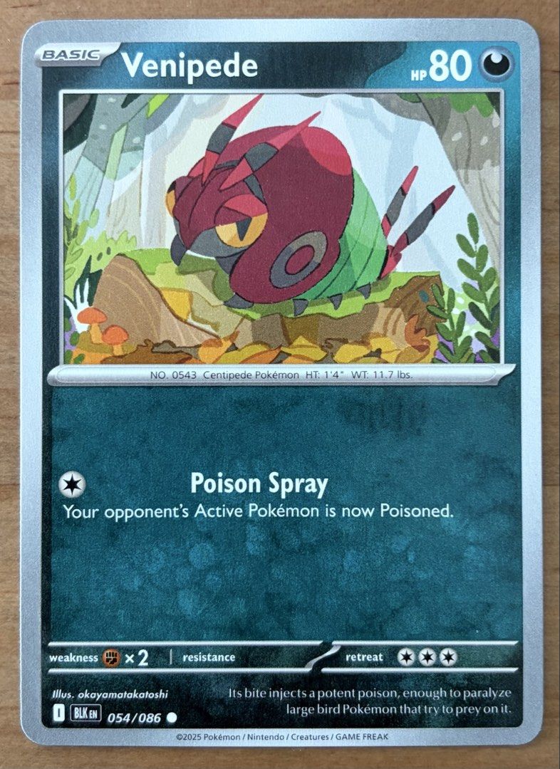 Venipede | Pokemon Cards ~ Black Bolt (Category: Raw Singles) located in Makati City. Submitted by cardlab (Listing ID 1465982570, Image 1). Description: Items are 💯 authentic/original/legit. About The Card: •Language: EN • Number: 054/086 • Common • Normal FOR: • Cards ₱99 and below with Card Sleeves • Cards ₱100 and up with Card Sleeves and Used Toploader • ₱10 for Bnew Tops Packaging (If Shipping): ✔️ Plastic cover ✔️ Cardboard ✔️ Bubble wrap