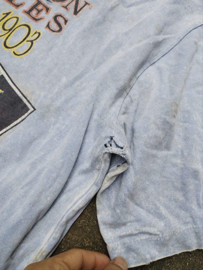 Vintage Harley Davidson Motorcycles Tee (Category: Tshirts & Polo Shirts ) located in Manila. Submitted by neil_sellingaccount (Listing ID 1466088098, Image 3). Description: 22 width 29 length trash condition.