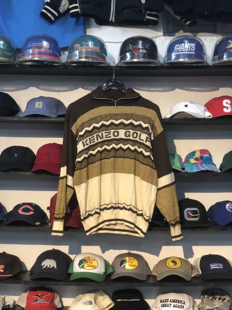 Vintage Kenzo Brown And Tan Half Zip Sweater (Category: Coats, Jackets and Outerwear) located in Baguio. Submitted by bilikabow (Listing ID 1466056821, Image 1). Description: Vintage Kenzo Brown And Tan Half Zip Sweater 18x23.5 In Great Condition 2000.