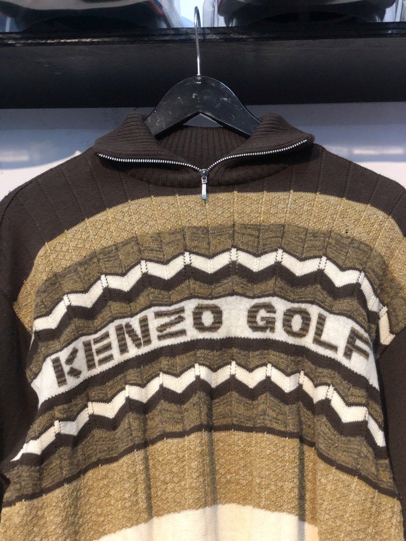 Vintage Kenzo Brown And Tan Half Zip Sweater (Category: Coats, Jackets and Outerwear) located in Baguio. Submitted by bilikabow (Listing ID 1466056821, Image 2). Description: Vintage Kenzo Brown And Tan Half Zip Sweater 18x23.5 In Great Condition 2000.