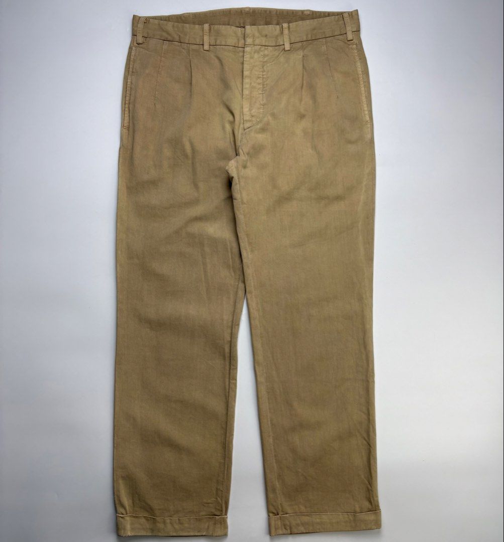Visvim Linen Pleated Trousers (Category: Trousers) located in Cavite. Submitted by sc_rcity (Listing ID 1466049535, Image 1). Description: Tagged Size : 3 JP | 34 Men’s Authentic Like New No Flaw Sign of Wear Made in Japan No Inclusion Feature single forward pleats at the front waist, creating subtle drape and providing extra comfort and mobility around the hips.They are tailored with a classic, relaxed straight-leg silhouette that tapures very s