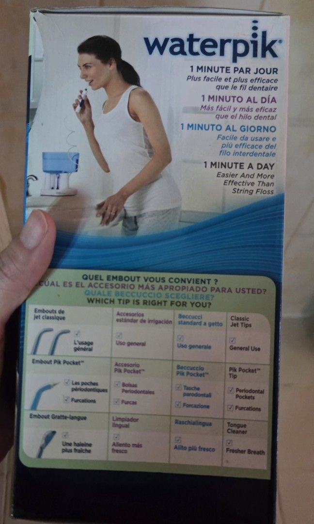 Waterpik Classic Water Flosser (Category: Oral Care) located in Quezon City. Submitted by liquidatormnl (Listing ID 1465961508, Image 2). Description: - Authentic Waterpik water flosser for daily dental care - High-volume blue reservoir that conveniently doubles as a cover - Handle equipped with an adjustable pressure control system - Includes multiple tip attachments stored right in the base - Effectively removes plaque and massages gums - Compl