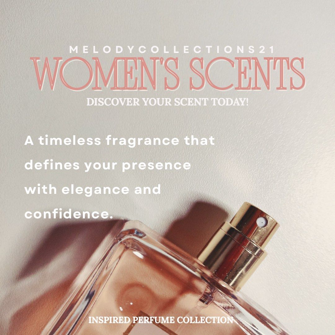 Women’s Luxury Inspired Perfume (Category: Body Care) located in Muntinlupa City. Submitted by ivyxfolklore (Listing ID 1465924924, Image 1). Description: Price start at 250! DM ME FORMORE INFO! Women’s Scent Available: 1. Taylor Swift Wonderstruck (Fruity, floral, sweet) 2. Sweet Like Candy – Ariana Grande (Fruity, creamy, gourmand) 3. English Pear & Freesia – Jo Malone (Fruity, floral, musky) 4. Nectarine Blossom & Honey – Jo Malone (Fruity, fl