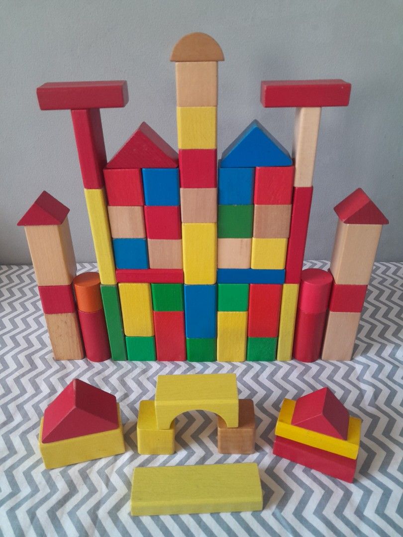 Wooden Building Blocks (Category: Educational & Learning Toys) located in Pasig City. Submitted by three.babybears (Listing ID 1466083630, Image 2). Description: 60+ pieces.