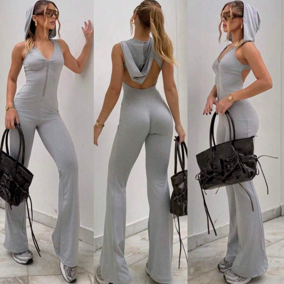 WORKOUT BACKLESS HOODIE FLARED JUMPSUIT (Category: Jumpsuits) located in Taguig. Submitted by jane.klosette (Listing ID 1465972425, Image 3). Description: BRANDNEW DELIVERY VIA LALAMOVE, PAYMENT FIRST. 📍 TAGUIG.