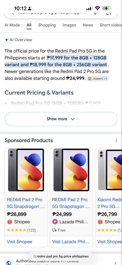 Xiaomi Redmi Pad Pro 5g (Category: Android) located in Dasmarinas. Submitted by rhiannelevistemadrigal (Listing ID 1466059270, Image 1). Description: This is 5g meaning may Sim Card at Original Price is 19,000 May 2 variants yan if gusto mi ng cheaper go for wifi version With Box Charger Case Pen.