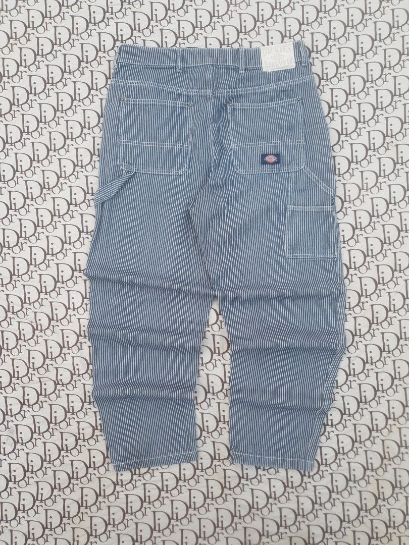 Y2K Dickies pinstripe Carpenter pants (Category: Jeans) located in San Fernando. Submitted by retro.district. (Listing ID 1466055105, Image 1). Description: - Y2K Dickies Pinstripe Carpenter Pants - Size Waistline: 32 Length: 39 Thighs: 13 Leg opening: 7.5 - Condition: Excellent - No issue.