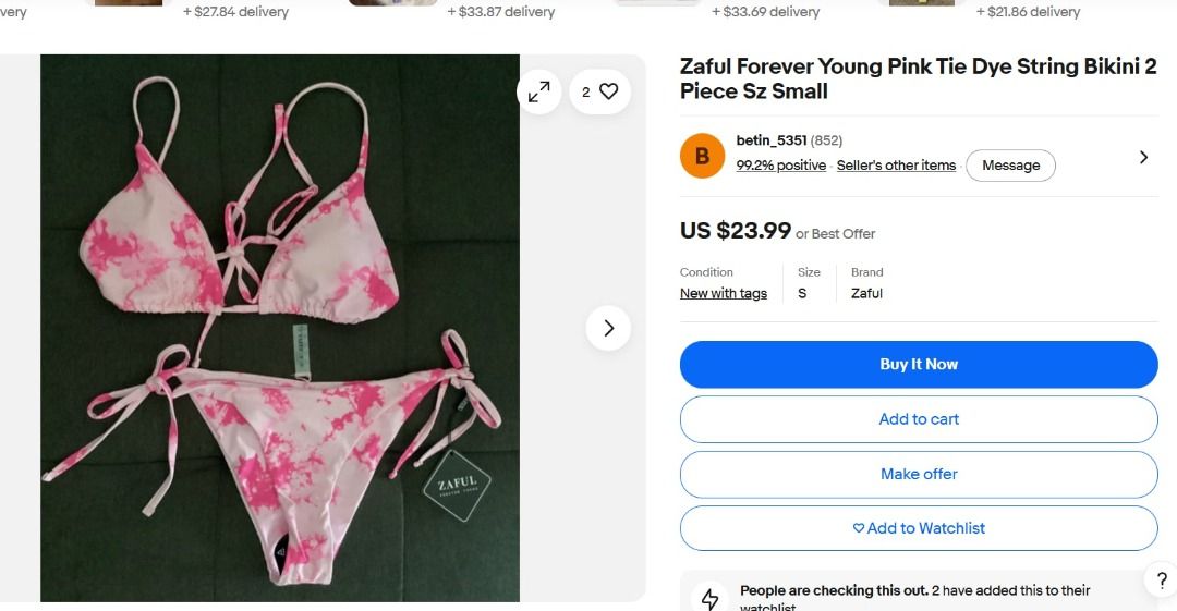 Zaful Forever Young Pink Tie Dye String Bikini 2 Piece (Category: Bikinis & Swimsuits) located in Cavite. Submitted by cchilinnstuffs (Listing ID 1465993577, Image 2). Description: ~ BRANDNEW !!! ~ size Med-Large RFS: hoarded a lot of 2 piece for a vacay only to end up using 3 TT.