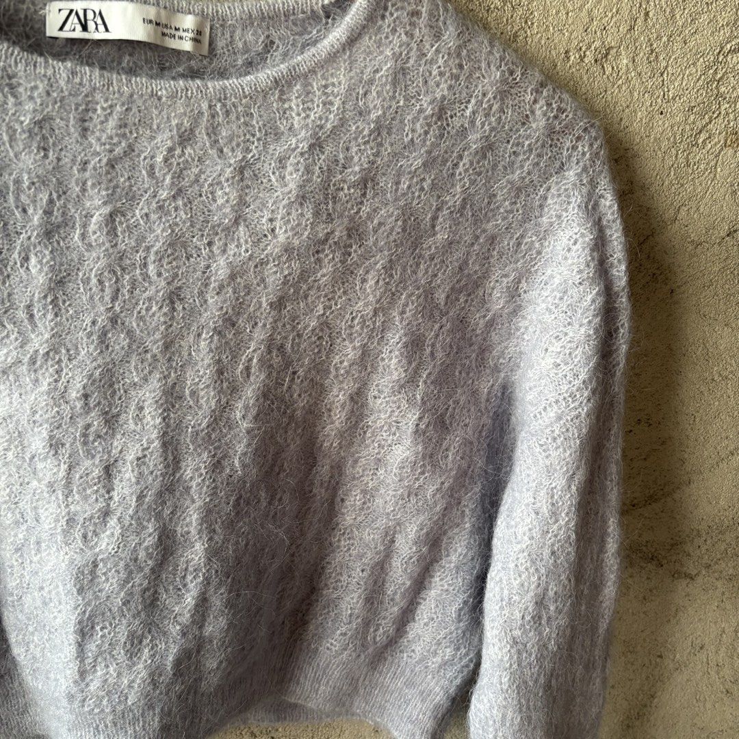 Zara Fuzzy Knit Cropped Sweater- Medium (Category: Longsleeves) located in Baguio. Submitted by closet_by_ackee (Listing ID 1466153031, Image 3). Description: - Brand: Zara - Style: Fuzzy knit sweater - Color: Light Blue - Size: Medium (true to size) - Features: Cropped cut, long sleeves, ribbed trim, soft textured yarn NOT FADED, COLOR MAY VARY DUE TO LIGHTING.