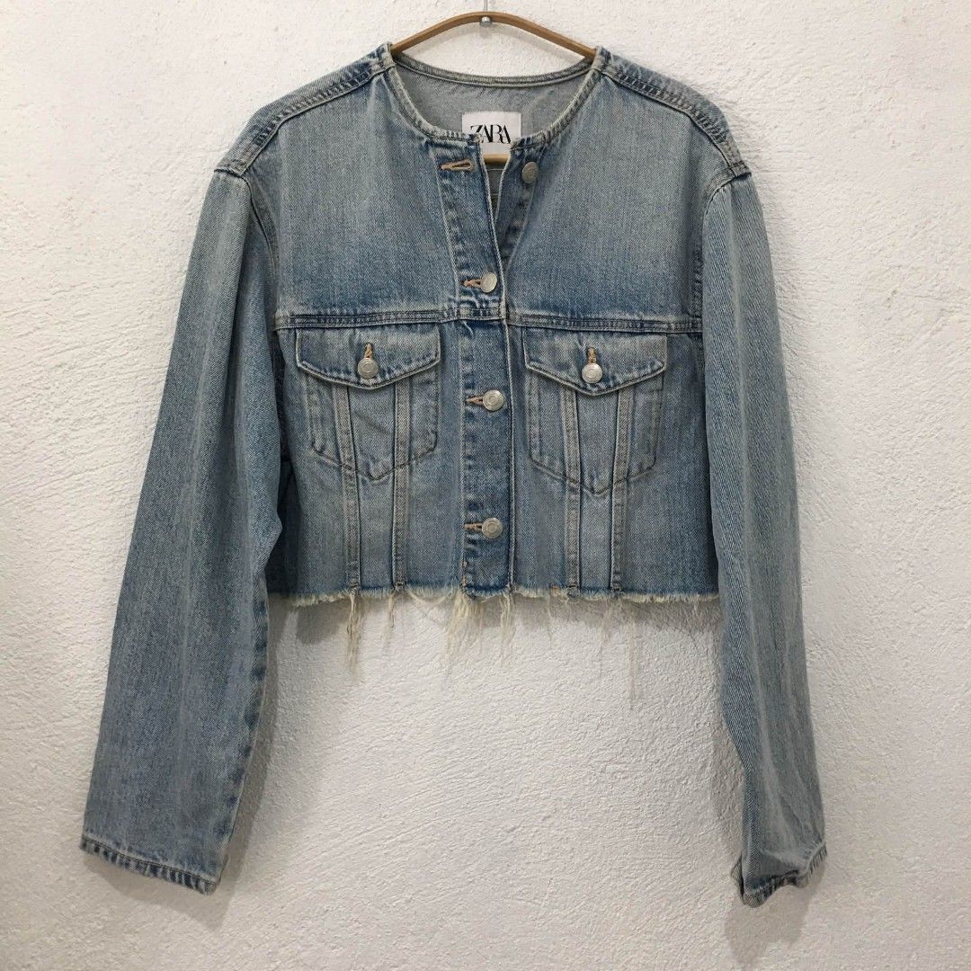 Zara roundneck denim jacket (Category: Coats, Jackets and Outerwear) located in Subic. Submitted by ayvee.ph (Listing ID 1466153664, Image 2). Description: Zara roundneck denim jacket FAVE FAVE FAVE!!💙 Crop jacket!💙💙💙💙 Good as Brandnew Never worn No when worn No issue / Flaws 🏷Store bought ✅Color may differ due to lighting/camera used Size: XS on tag fits Medium Bust: Upto 40 bust L: 16 inches Shoulder: 18 inches Sleeves: 22 inches Price: s