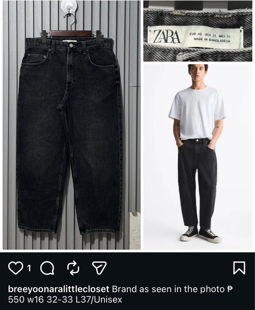 Zara Unisex Jeans (Category: Jeans) located in Iligan City. Submitted by sherriejar15721 (Listing ID 1466000715, Image 1). Description: W 32-33 L37.