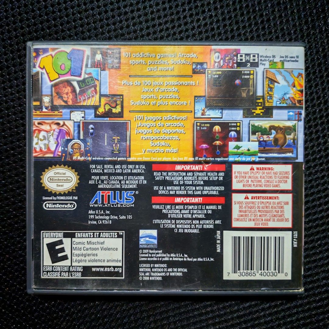 101-in-1 Explosive Megamix Nintendo DS Game (Category: Nintendo) located in Manila. Submitted by royaltree.06a603 (Listing ID 1466273946, Image 2). Description: - Platform: Nintendo DS - Developer: Atlus - Content: Over 100 arcade, sports, and puzzle games - Condition: Tested and 100% working - Inclusions: Original cartridge, case, and health/safety booklet - ESRB Rating: Everyone - Perfect addition to any DS collection!.