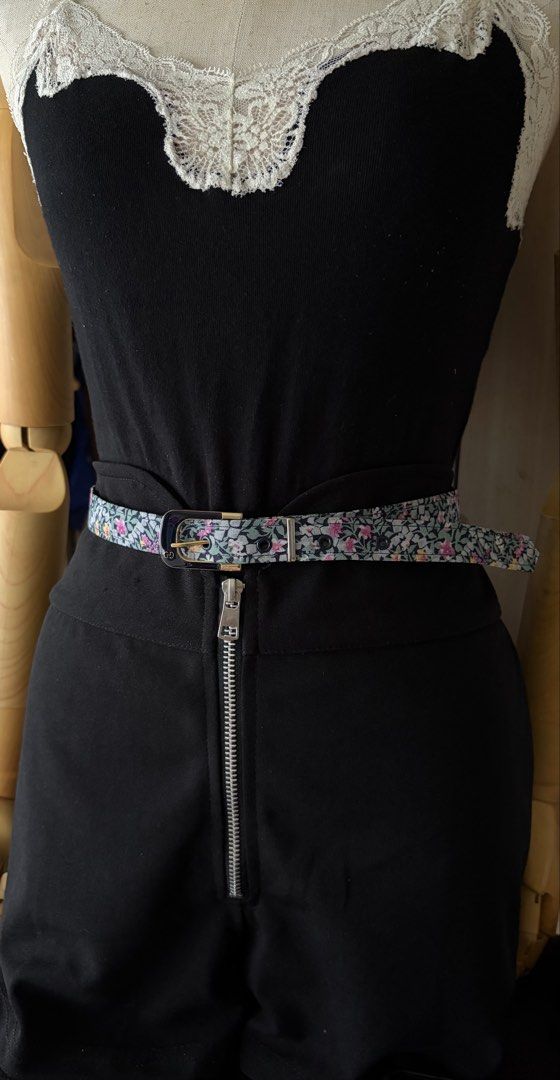 10. Dark Blue Floral Belt (Category: Belts) located in Quezon City. Submitted by wagwagan_ukay_blues (Listing ID 1466236808, Image 3). Description: From Japan In good condition Please expect signs of usage Hole Size -26”-29” Overall - 33” Width -.7” Novaliches Qc.