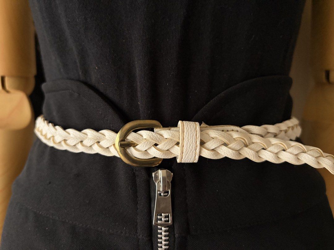10. White Slim Braided Leather Belt (Category: Belts) located in Quezon City. Submitted by wagwagan_ukay_blues (Listing ID 1466238252, Image 3). Description: From Japan In good condition Please expect signs of usage Overall - 35” Width -.6” Novaliches Qc.