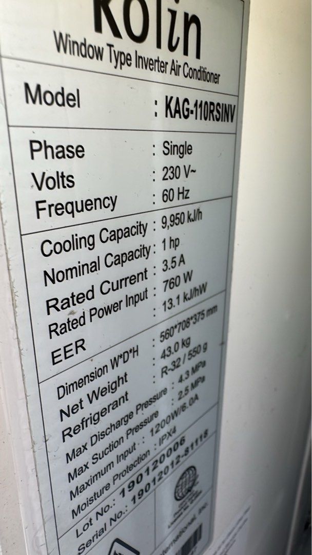 1.5 hp and 1hp kolin inverter (Category: Air Conditioning and Heating) located in Manila. Submitted by sabyan (Listing ID 1466190038, Image 2). Description: 9k each Cod free delivery .