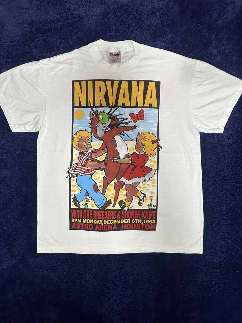 1993 Nirvana Concert vintage Tee (Category: Tshirts & Polo Shirts ) located in Quezon City. Submitted by rackculture (Listing ID 1466264933, Image 1). Description: 👕 Size Large 21.5 width 28.5 length 🧵Single Stitch All The Way 🏷️ Oneita on Tag ₱ 1,500 only 📩 Message us to order.