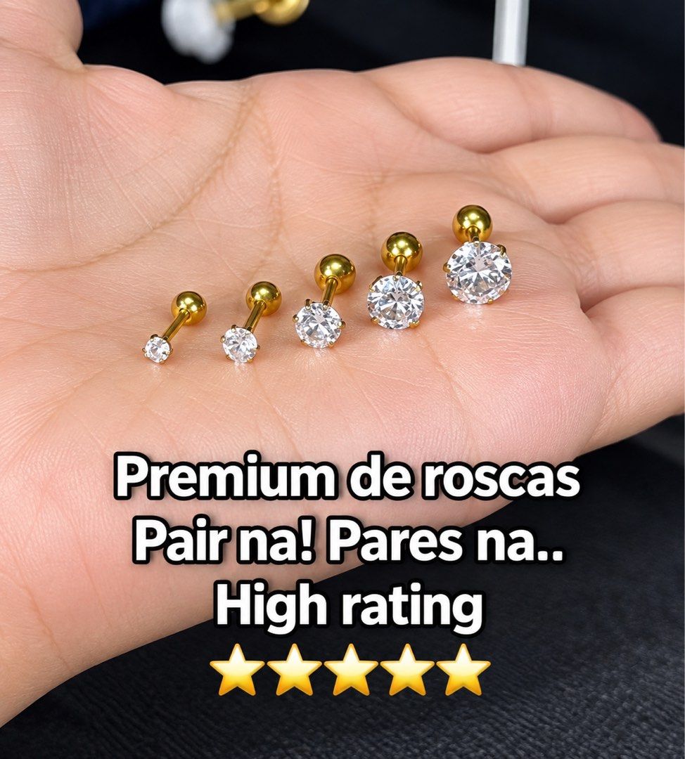 1 pair Astrid De roscas or Screw Back Earrings (Category: Earrings) located in Bulacan. Submitted by astridxau (Listing ID 1466302435, Image 2). Description: Brand new gold screw-back earrings with clear round stones in 5 versatile sizes. Features a secure ball closure for comfortable, all-day and overnight wear. Clean and never worn!.