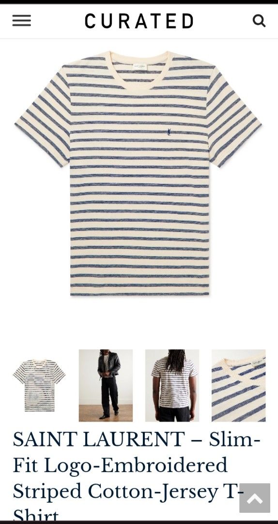 ✅ YSL Stripes TShirt (Category: Luxury Apparel) located in Palo. Submitted by getupandglow (Listing ID 1466293732, Image 2). Description: ✅ YSL Stripes TShirt Made in France Size: Large (best fit medium Men) Dimes: 19x25 Issue: Small stain (unnoticeable) Condition: Very Good Colorate: 9.5/10 Price: 750 only + sf 📍 Location: LEYTE MODE OF PAYMENT 💳 GCash (Payment 1st) | ✈️ J&T 📩 MAKE OFFER nalang if interested..