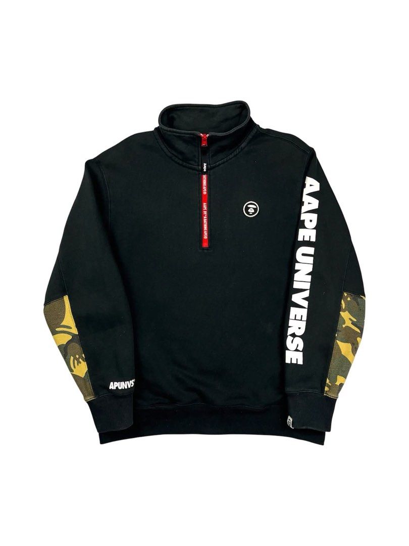 Aape by A Bathing Ape - Quarter Zip Jacket (Category: Coats, Jackets and Outerwear) located in Puerto Princesa. Submitted by rrugsgallery (Listing ID 1466307888, Image 2). Description: Aape by A Bathing Ape - Quarter Zip Jacket Tagged Size: Small / best fit Large Dimensions Length: 27.5 Width: 23 Condition: Very good Color rate: 8.8 Flaws: Minor signs of usage.